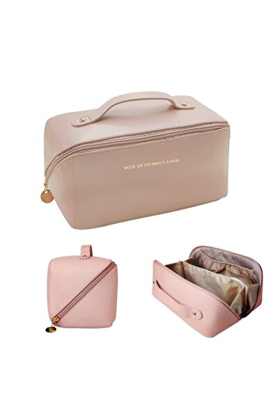 Jewval Makeup Bag Personal Care Products Organizer Pu Leather Beauty Travel Handbag Pink