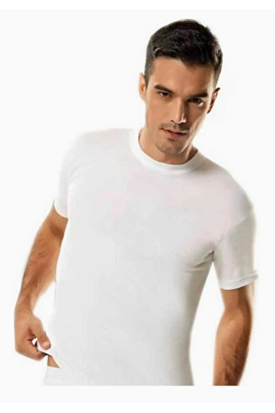 Tutku Tricou cu mânecă scurtă pentru bărbați, cu guler rotund, din elastan, alb.