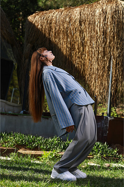 LoFiBuy Unisex Sahte Cep Detaylı Duble Paça Bol Kesim Pantolon