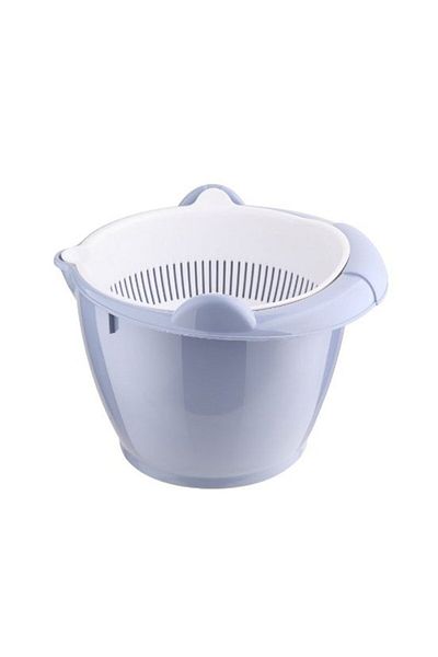 EbruliHomeArt Ice Blue Rotating Double Strainer Pasta Strainer