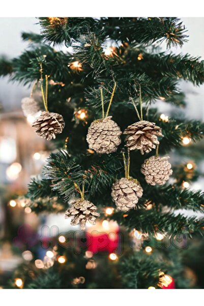 Happyland Yılbaşı Çam Ağacı Süsü Gold Kozalak 6'lı Yeni Yıl Kozalak Süs