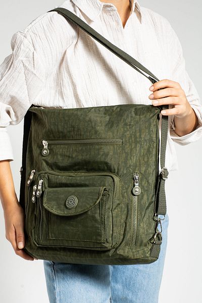By Hakan Mega 261 Women's Clinker Backpack and Shoulder Bag GREEN