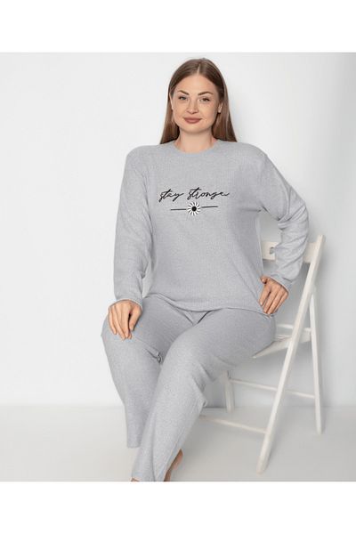 ZBTEKS Winter Plus Size Embroidered Long Sleeve Pajama Set