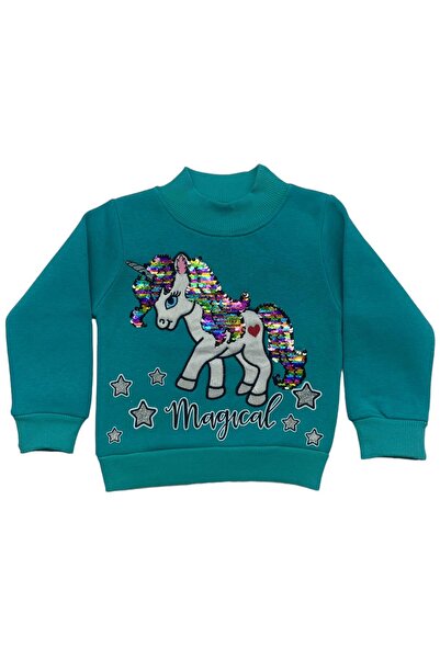 BY-GRİ PONNY NAKIŞLI DÖNEN PULLU 3 İPLİK ŞARDONLU KIZ BEBEK SWEATSHİRT