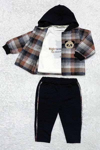 Babyboy Baby Boy 3-Piece Set with Hooded Panda Detailed Winter Shirt