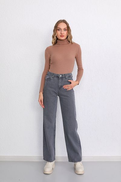 BİKELİFE Brauner dehnbarer Rollkragenpullover aus Lycra für Damen