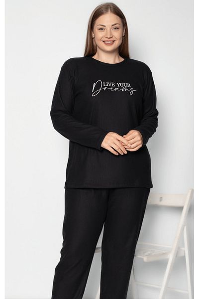 ZBTEKS Set de pijamale cu mâneci lungi brodate de iarnă Plus Size