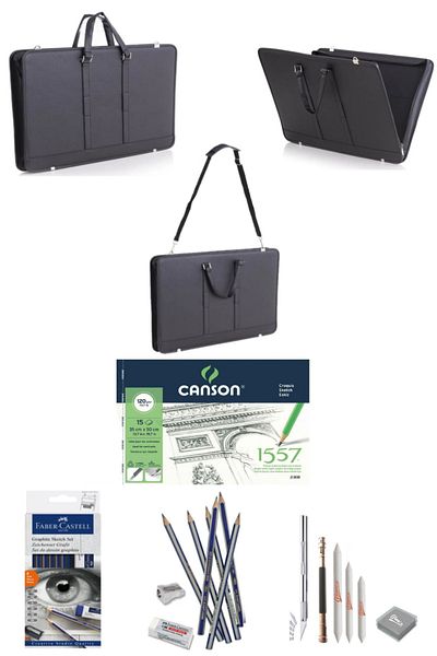 GLANCE Project Bag Faux Leather 40X55 Cm Canson 35x50 cm 120 gr Faber Castell Graduated Pencil Set 8 Pieces