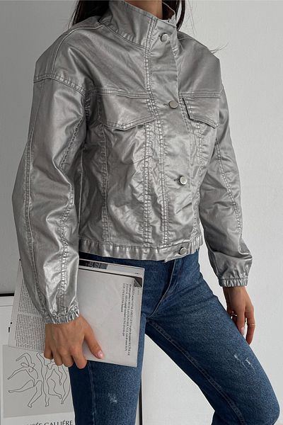 FEMELLE Women's Gray Buttoned Gilded Jacket