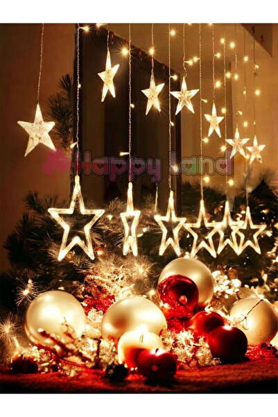Happyland Dekoratif Led Işıklı Yıldız Perde Led Animasyonlu Yıldızlı Perde LedFişli 3Mt Günışığı