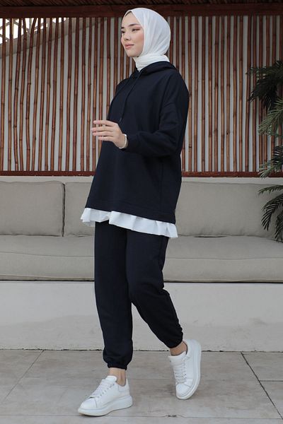InStyle Losya Hooded Double Suit with Side Zippers - Dark Navy Blue