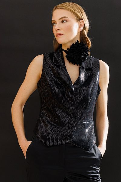 Ekol Sequin Front Evening Dress Vest