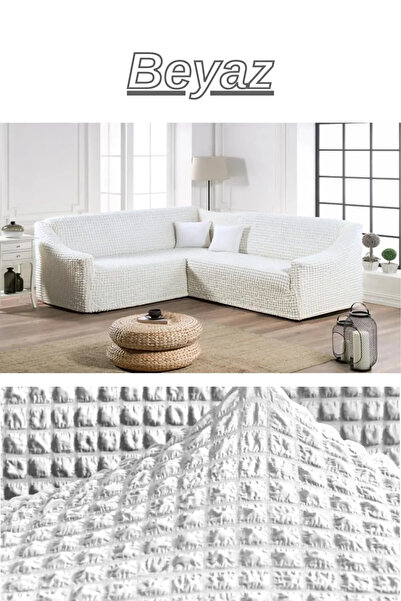 ELHOŞ BÜRÜMCÜK ETEKSİZ L Köşe Koltuk Örtüsü. 7 Kişilik, esnek, Köşe Koltuk Kı...