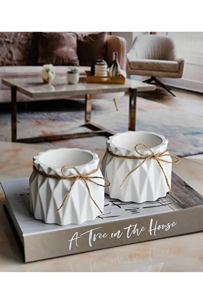 LİNECRAFT KOPYA - Dekoratif Saksı 2'li Küçük Beton Saksı Kaktüs Ve Küçük Bitk...