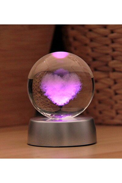 HEDİYEBİZİZ 3 Boyutlu Kristalleşmiş Cam Küre Kalpli Işıklı