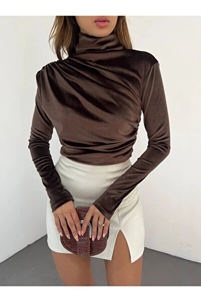 TOKARİS TEKSTİL Дамска блуза от кадифе с набори