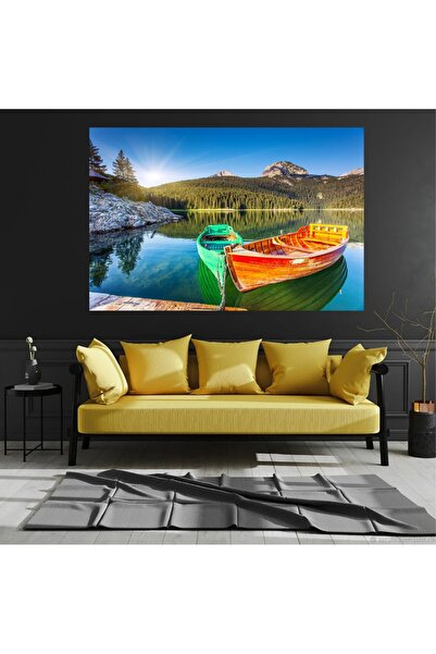 HDART Soyut Manzara Göl Kayık Orman Ağaç Duvar Kanvas Tablo Tablosu