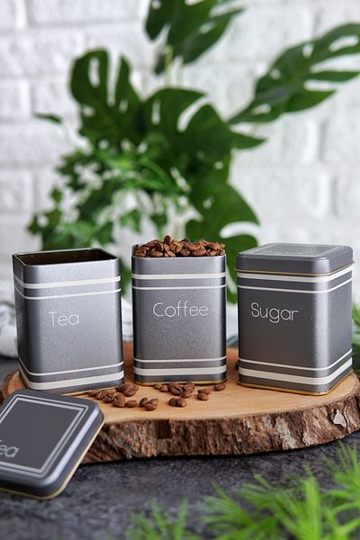 EVLE Metal Tea, Coffee, Sugar Storage Box Set of 3 7.5 X 7.5 X 10.2 Cm, Silver Erb248z