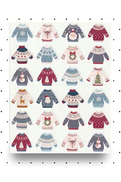 NUNUKİ Yılbaşı Desenli Örgü Kazak Sticker Seti 3,5x4cm Ugly Christmas Sweater...
