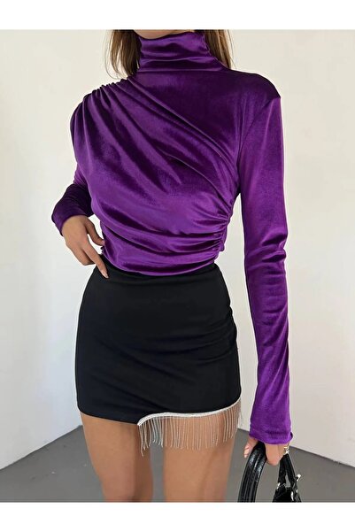 TOKARİS TEKSTİL Bluză de damă din catifea adunată