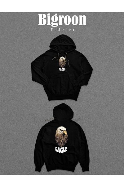 BIGROON Унисекс суитшърт Eagle Black Eagle Sharp Look Claw - с качулка