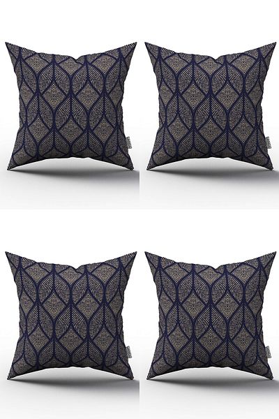 Cango Home Navy Blue Vintage Pattern 4-Small Digital Printed Manual Blushing Set
