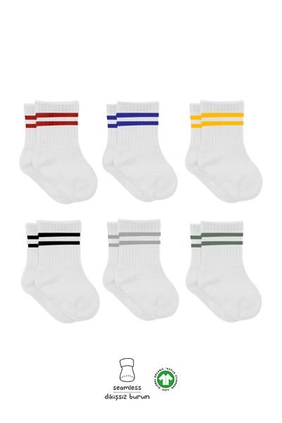 EtiketAltı Bistyle 6-Piece Combed Cotton Hoop Socks Bs6003 Red White