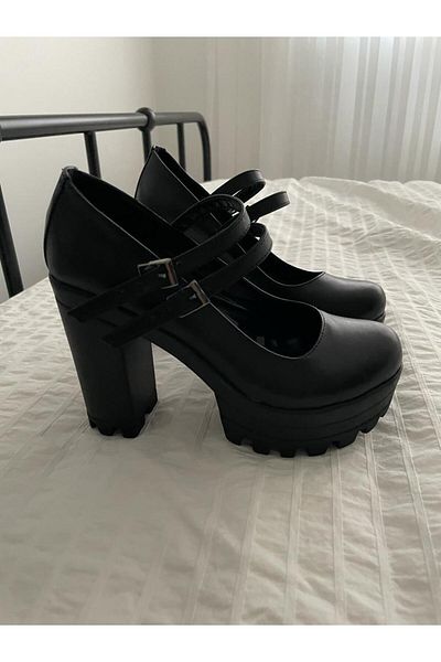 Planet Butik High Platform Heeled Japanese Style Shoes 2 Straps