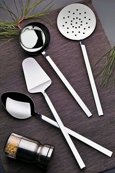Yammy Home Kitchen Stainless Steel Serving Colander Scoop Spoon Spatula Set, 4-Piece Luxury Kitchen Serving Meal Prep Set