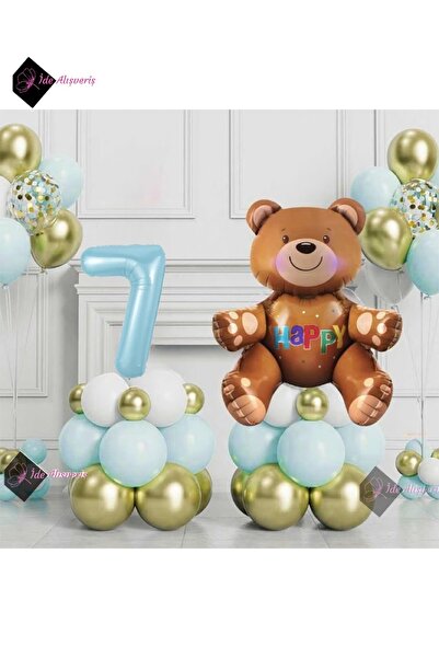 Bkmc Ayıcıklı Mavi 7 років Хром Балонний набір балонів Синій Набір прикрас дл...