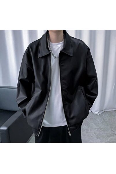 Touz Streetwear fekete túlméretezett bőrkabát