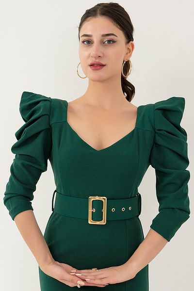 PULLIMM Sweetheart Neck Belted Dress NY4009
