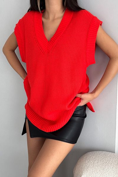 FEMELLE Women's Orange Standard Size V-Neck Knitwear Sweater