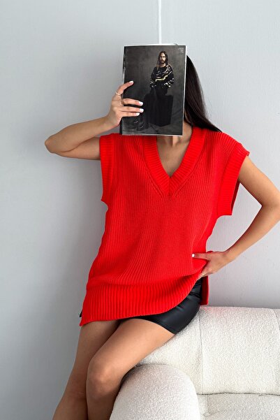 FEMELLE Women's Orange Standard Size V-Neck Knitwear Sweater