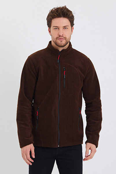 MAXIMILLIAN Men's Fleece Brown Color 3 Pocket Zippered Bato Collar Outdoor Fleece