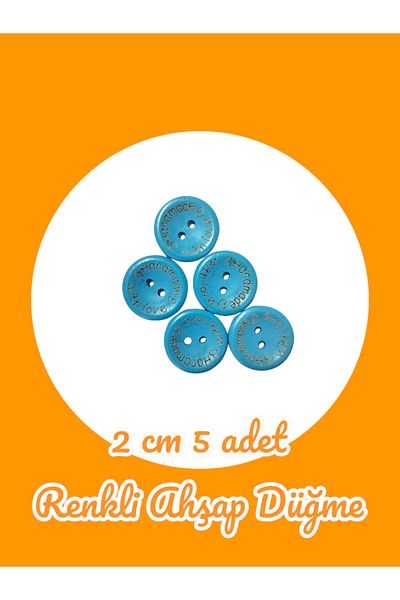 Masal Örgü Evi Button Blue Wooden Button 2 cm Cardigan Button Handmade Written
