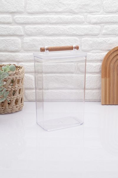 zezedesing 2100ML Transparent Jar - Wooden Decorative with Handle and Vacuum