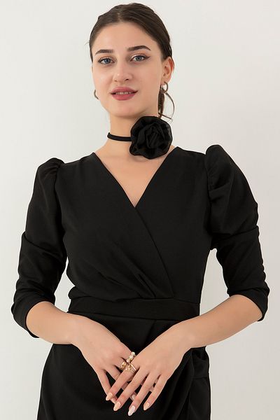 PULLIMM Double Breasted Collar Rose Detail Dress NY4008