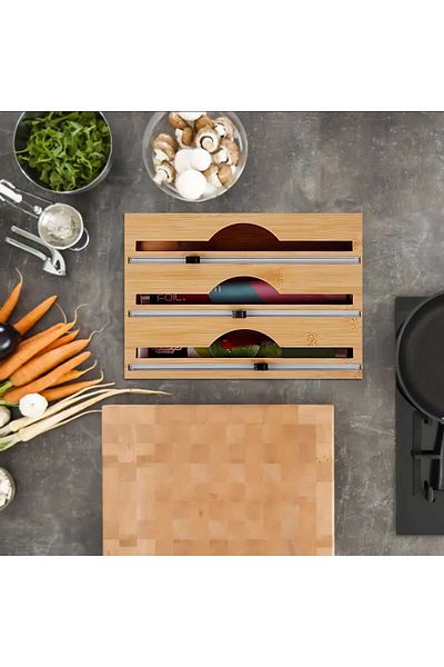 MEHAY HOME Bamboo Stretch and Foil Cutter, Bamboo Stretch and Foil Cutter (WITH MAGNET) 3 Compartments