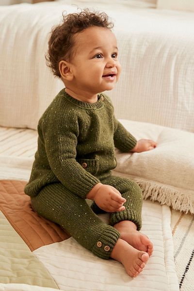 Next Baby Cotton Khaki Knitwear Set
