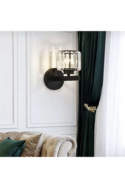 burenze Modern Luxury Kristal Taşlı Pilli Aplik Eskitme Siyah Tak Çalıştır Ha...