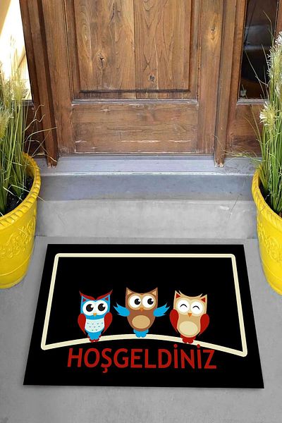 Miray Tekstil Sweet Owls' Doormat with Welcome Figure