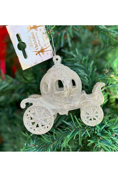 QUEEN AKSESUAR Imported christmas glittery collectible big sindrella princess horse car pine tree decoration ornament white