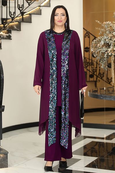FUVAL MODA Rengin 3-Piece Large Size Hijab Evening Dress Set