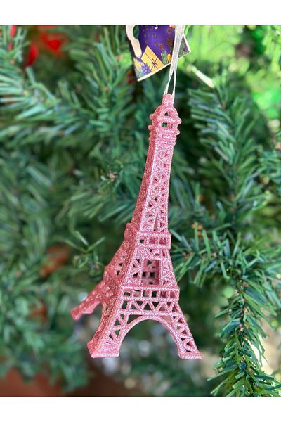 QUEEN AKSESUAR Imported Luxury Christmas Glitter Collectible Large Paris Eiffel Eiffel Tower Pine Tree Decoration Ornament Pink