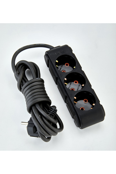 UFO 2 metre kablolu topraklı siyah renk ara kablosu 3 lü grup priz seyyar kablo
