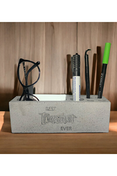 RocArt Home Θήκη για στυλό από σκυρόδεμα Καλύτερος δάσκαλος ποτέ (Γκρι)