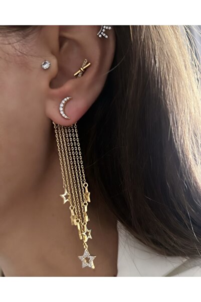 byeldaeksioglu Ay Detaylı Çoklu Yıldız Küpe