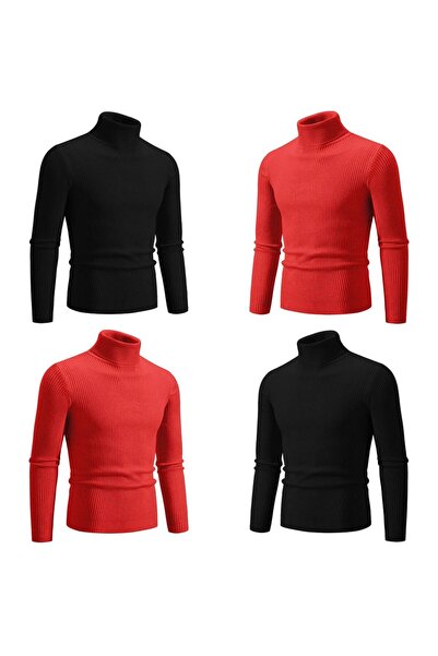 art of dress Унисекс пакет от 4 памучни водолазки Slimfit пуловер с висока яка