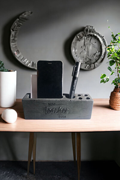 RocArt Home Θήκη για στυλό από σκυρόδεμα Καλύτερος δάσκαλος ποτέ (ανθρακί)